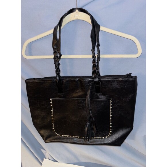 , Black WEIMEIBAIGE Faux Leather Braided Handle Over Sized Tote - Picture 1 of 4